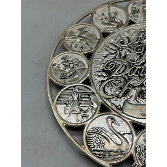 The Twelve Days of Christmas Silver Plated Trivet 8" embossed plastic feet cover - Picture 3 of 10